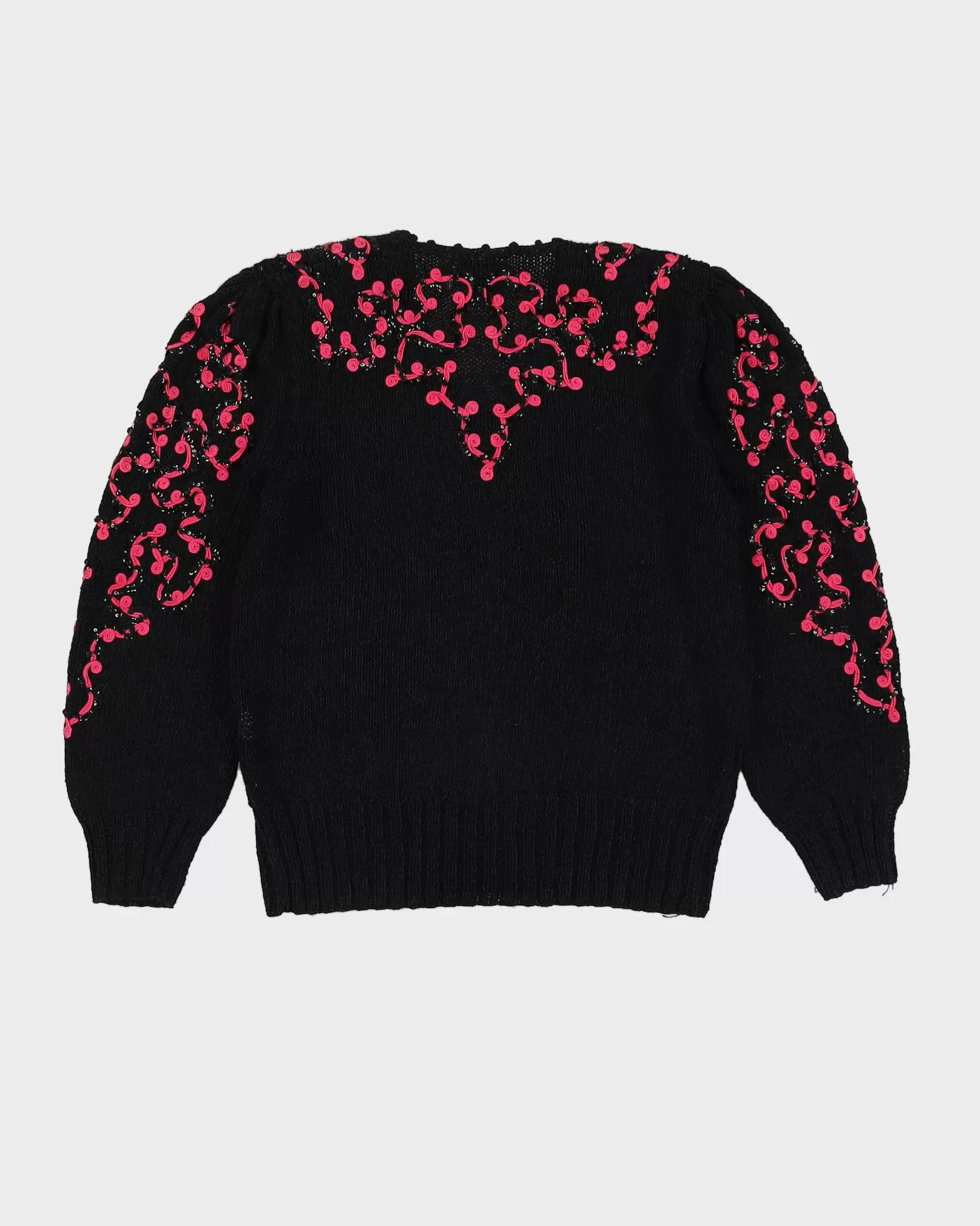 00s Black With Pink Ribbon Detail Jumper - M