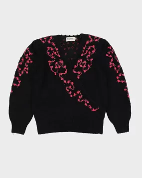 00s Black With Pink Ribbon Detail Jumper - M