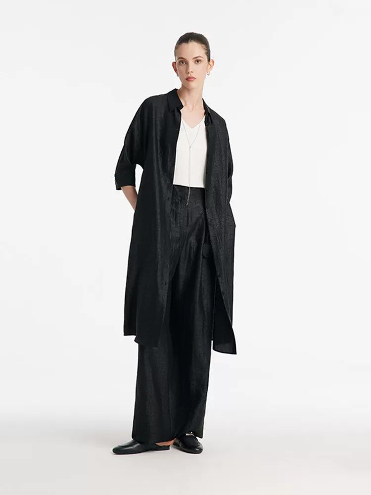 18 Momme Xiang Yun Silk Single-Breasted Women Midi Shirt Dress With Belt