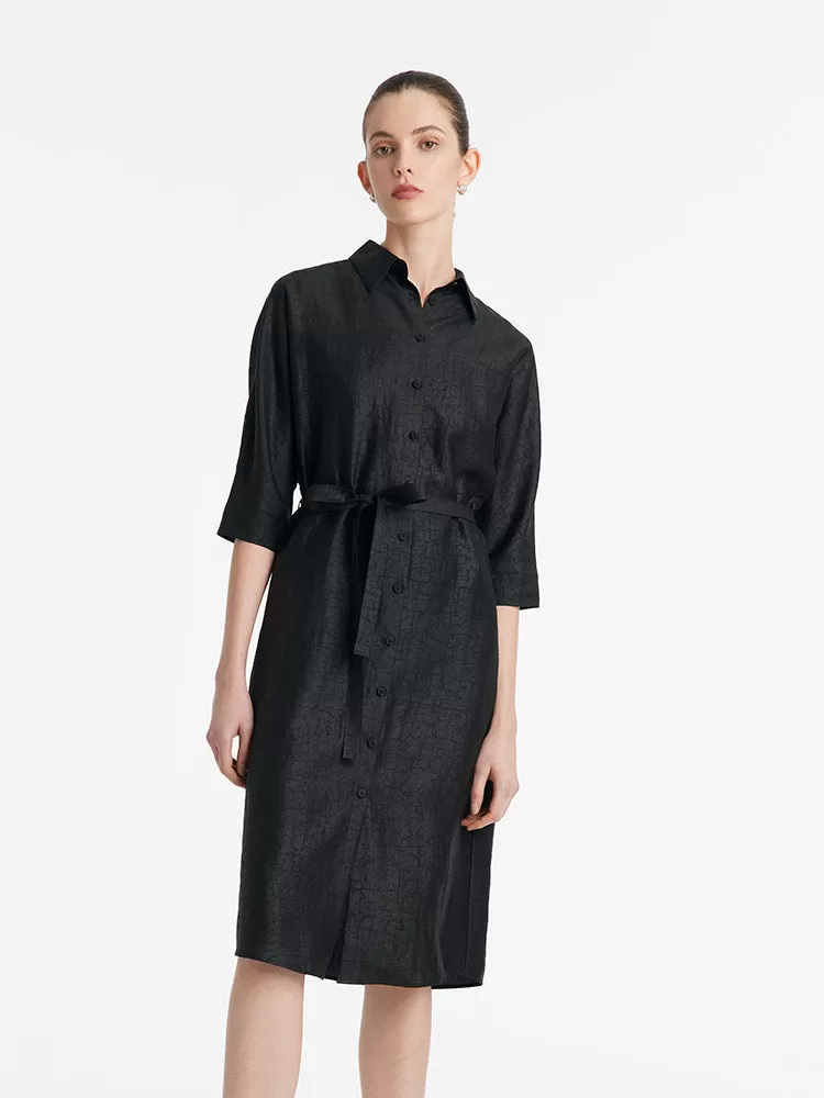 18 Momme Xiang Yun Silk Single-Breasted Women Midi Shirt Dress With Belt