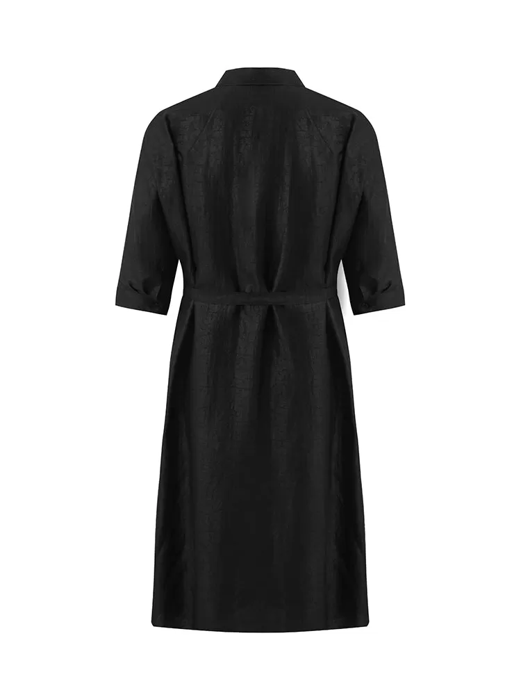 18 Momme Xiang Yun Silk Single-Breasted Women Midi Shirt Dress With Belt