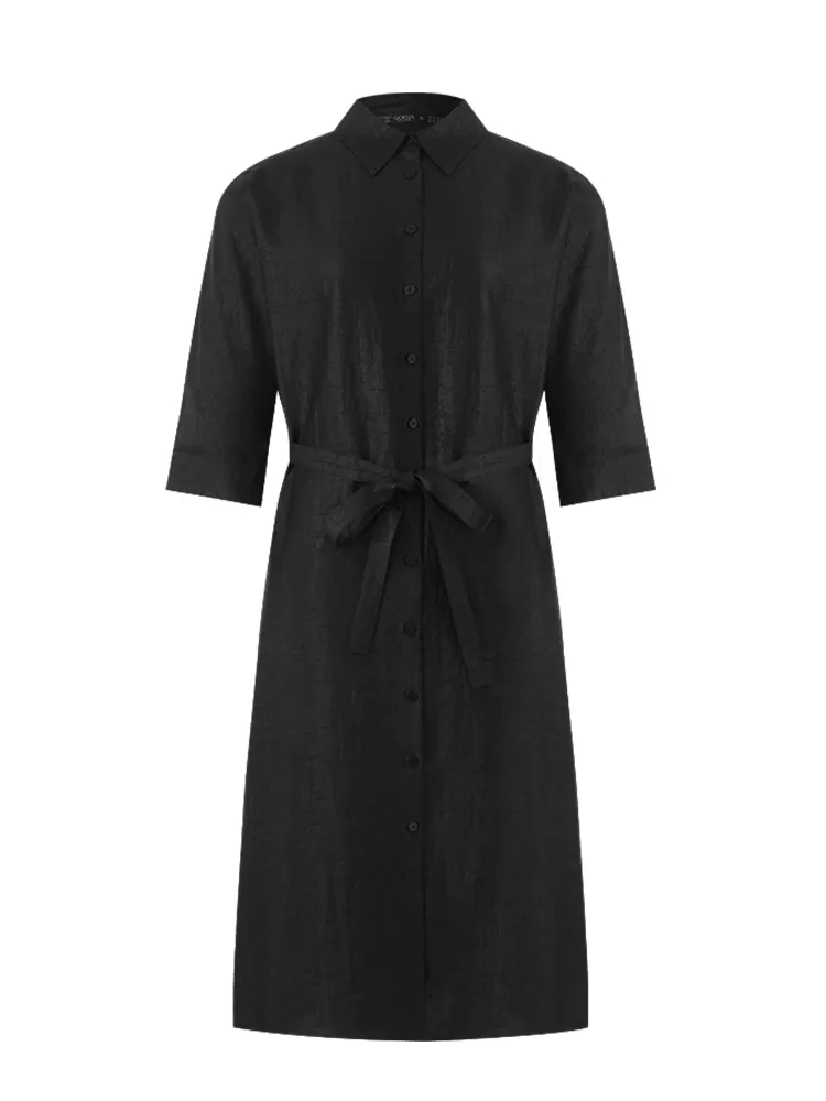 18 Momme Xiang Yun Silk Single-Breasted Women Midi Shirt Dress With Belt