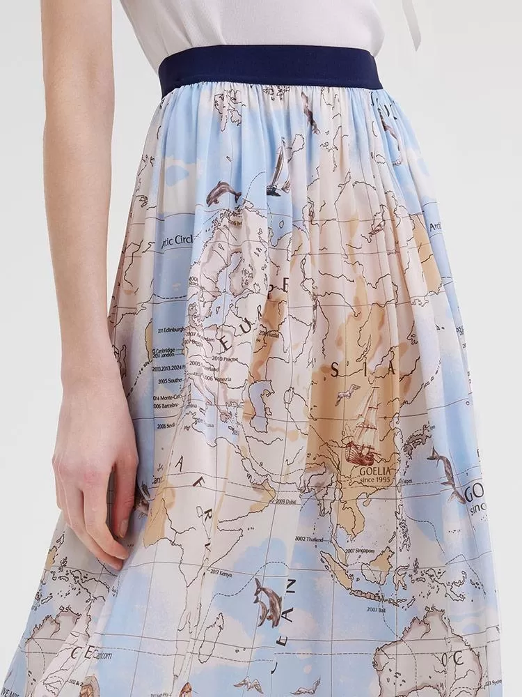 19 Momme Silk Map Printed Women Skirt