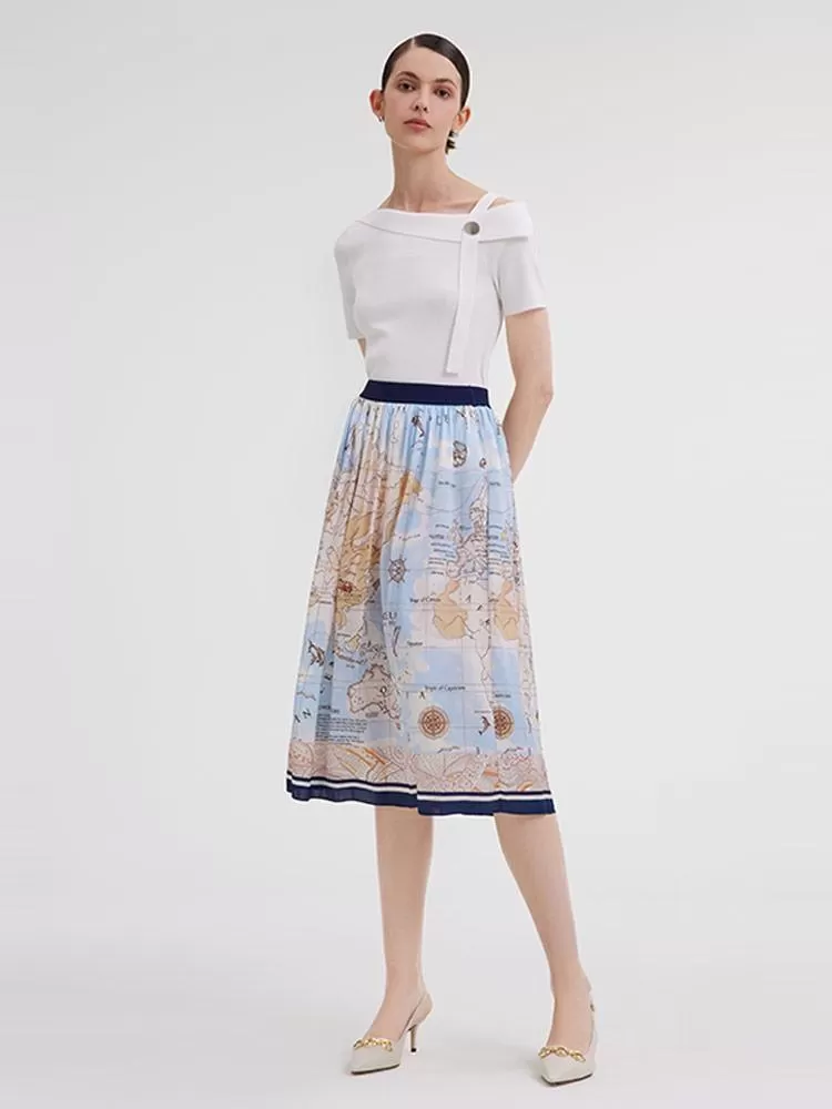 19 Momme Silk Map Printed Women Skirt