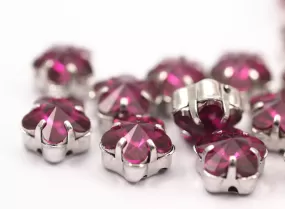 4 Silver Brass Fuchsia Flower Swarovski Rhinestone Prong Setting 10mm K269