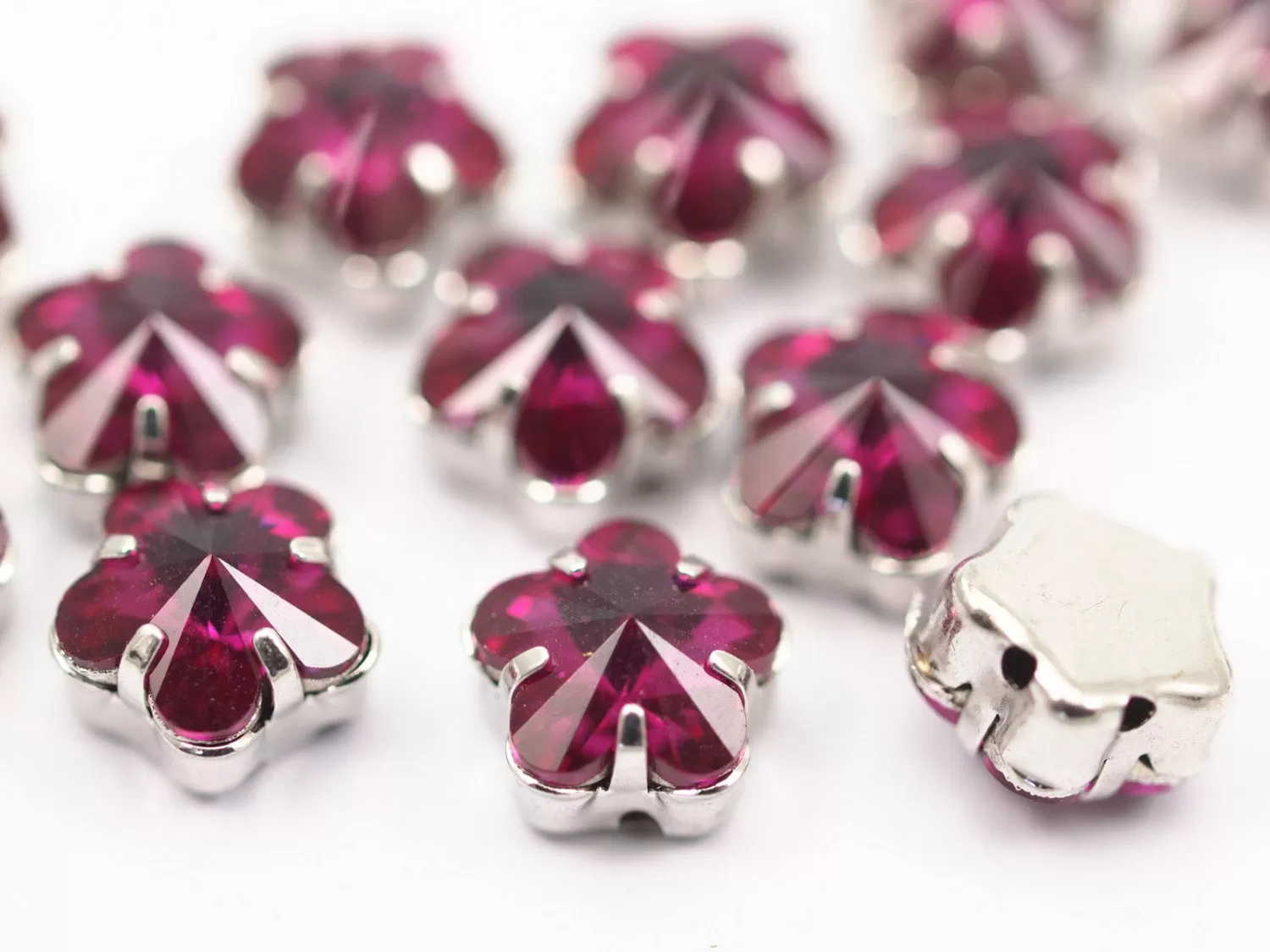 4 Silver Brass Fuchsia Flower Swarovski Rhinestone Prong Setting 10mm K269