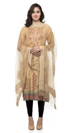 A R Silk Women's Orgenza Cotton Gold Print Golden Regular Dupatta