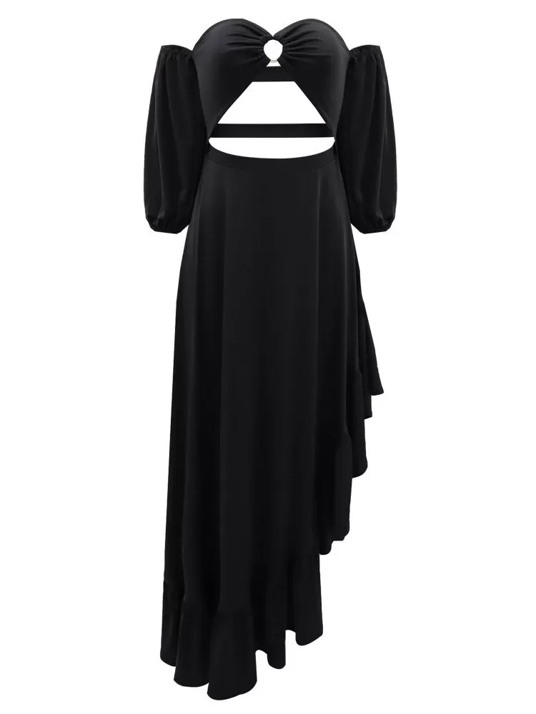 Asymmetrical Ruffle Slit Dress