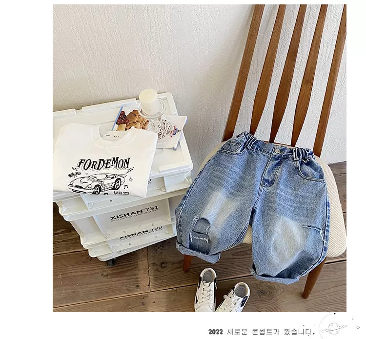 Baby Kid Boys Solid Color Ripped Pants Jeans