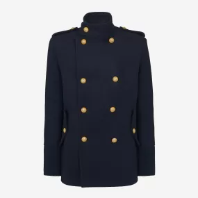 Balmain Double Breasted Wool Peacoat