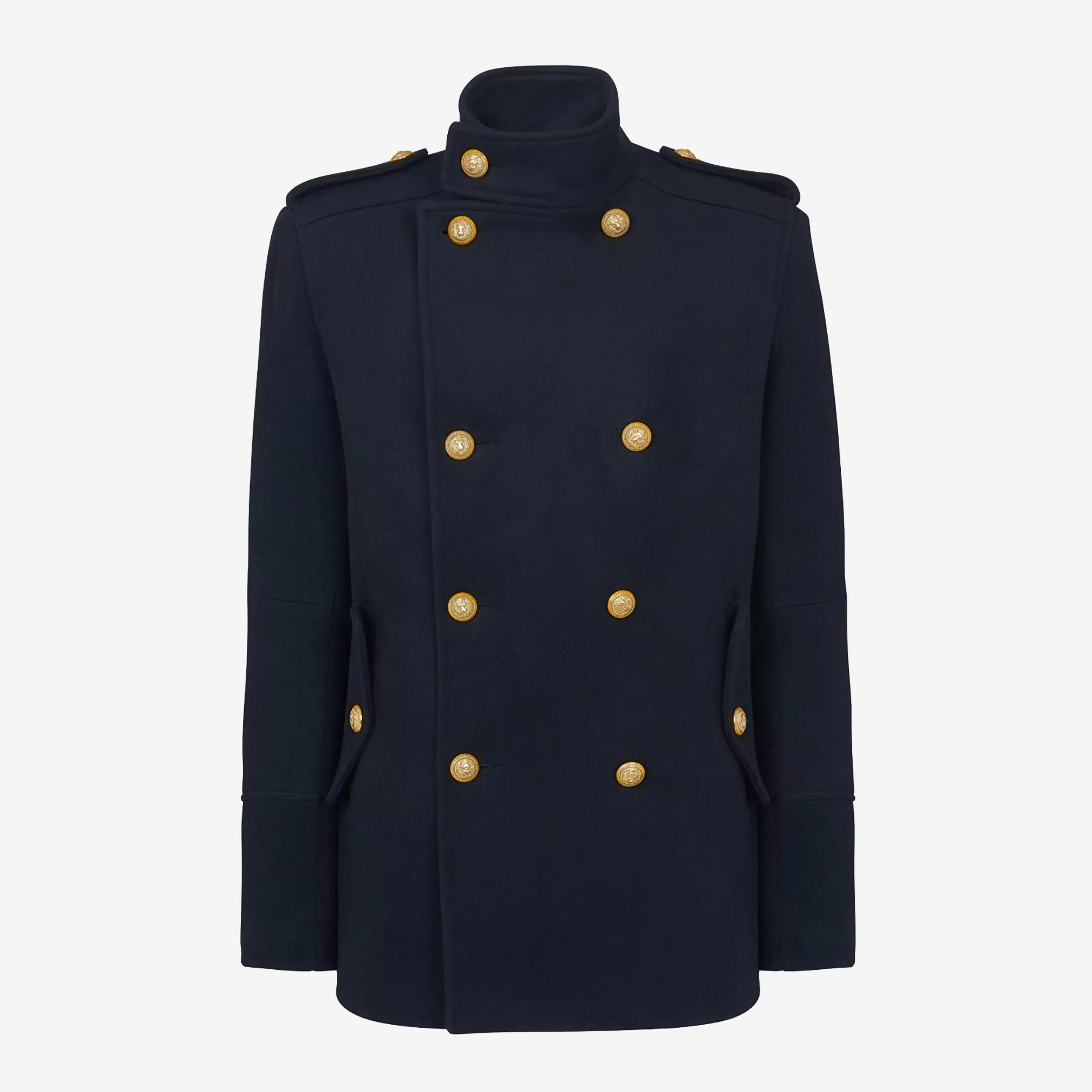 Balmain Double Breasted Wool Peacoat