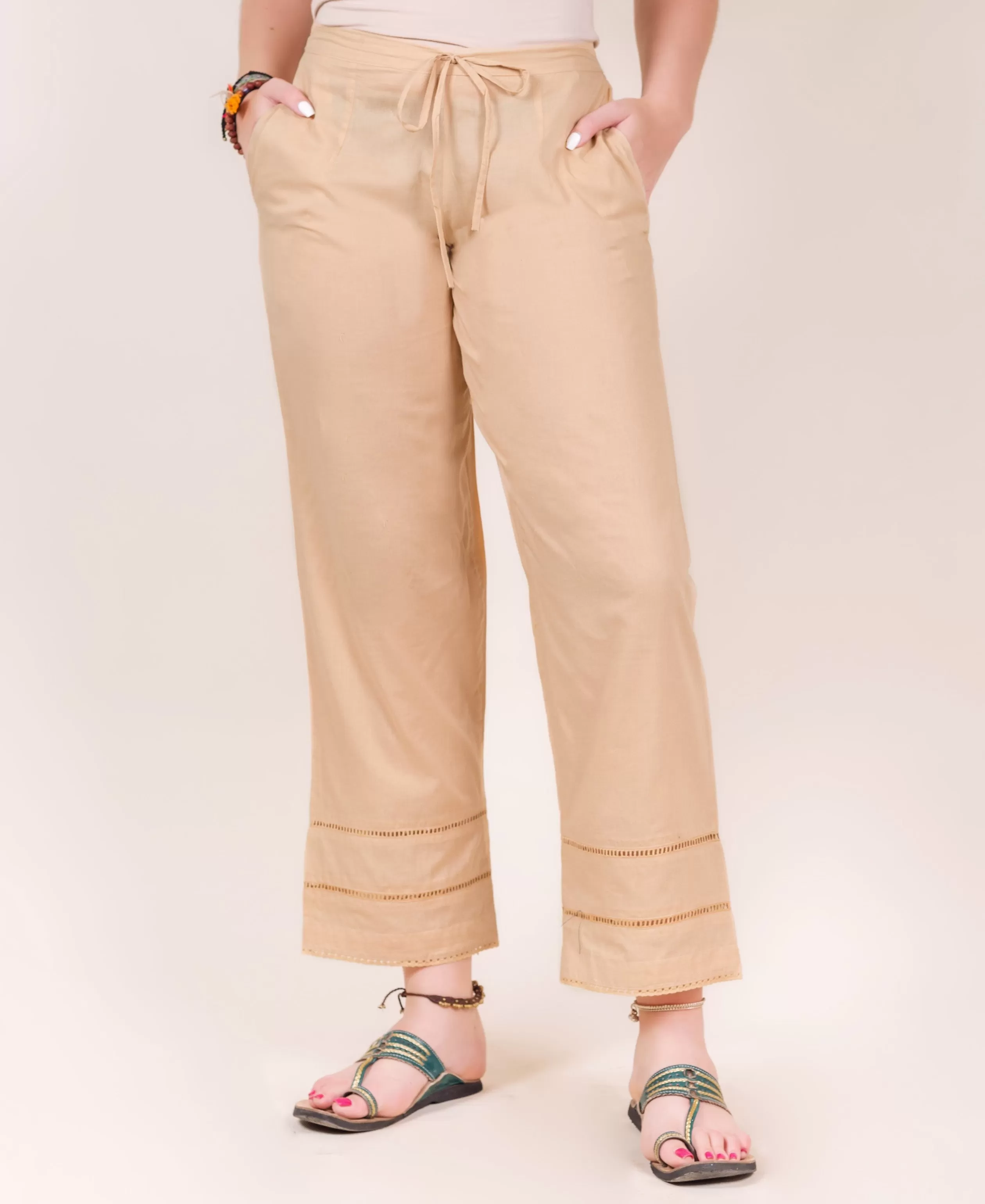 Beige Pants with Ladder Lace