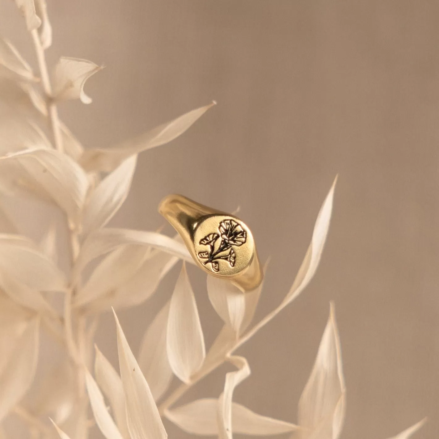 Birth Flower Signet Ring