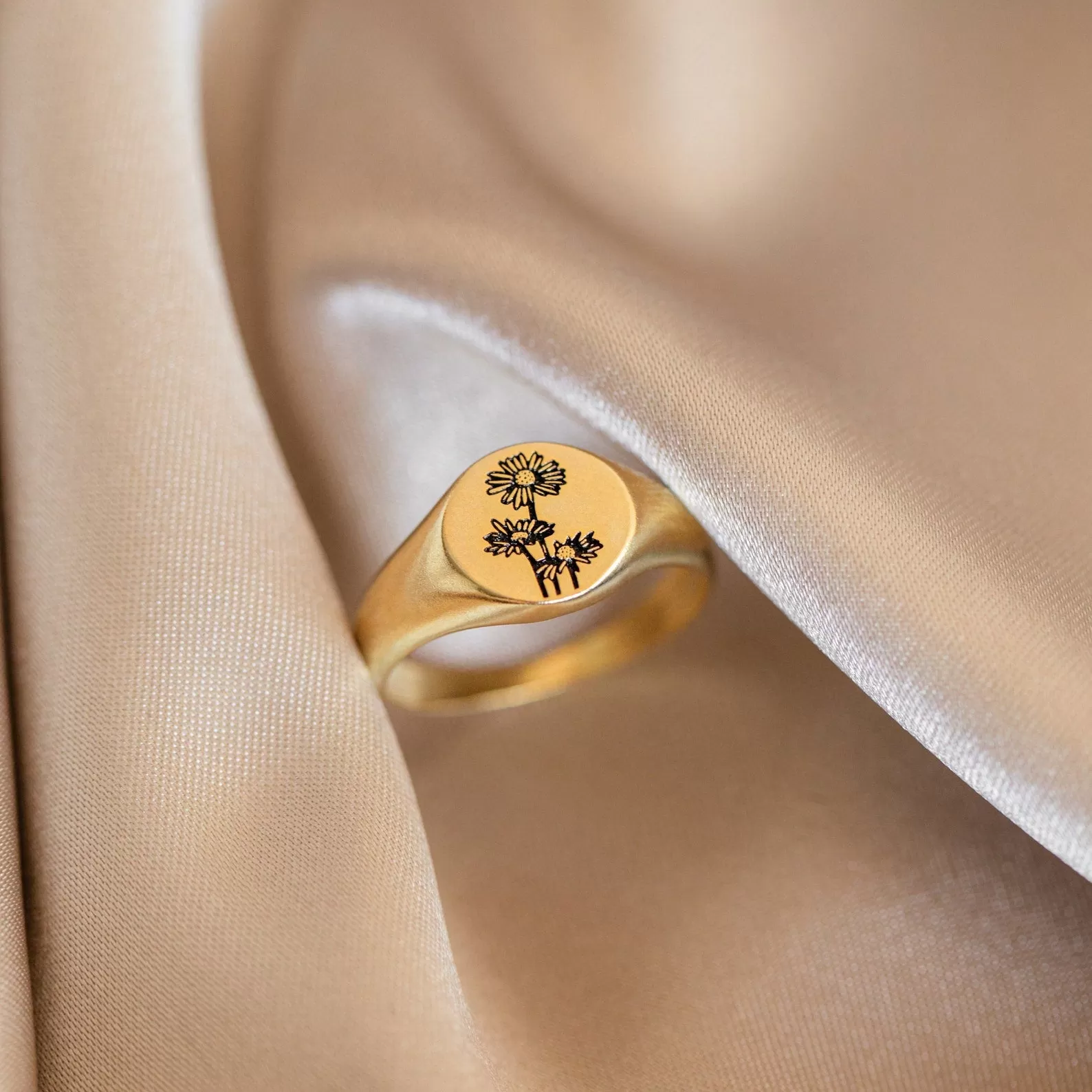 Birth Flower Signet Ring