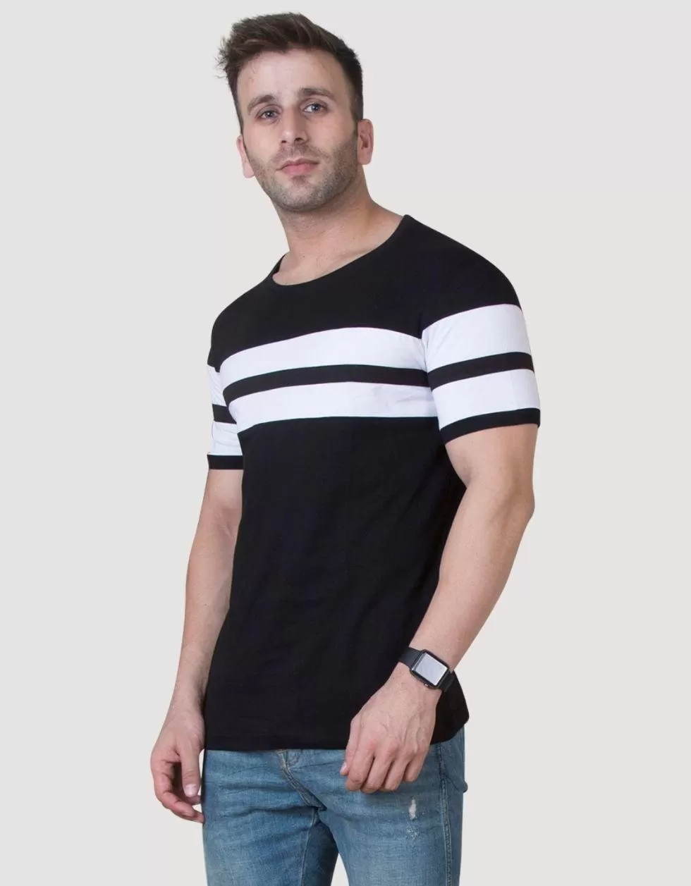 Black striped crew neck Tee