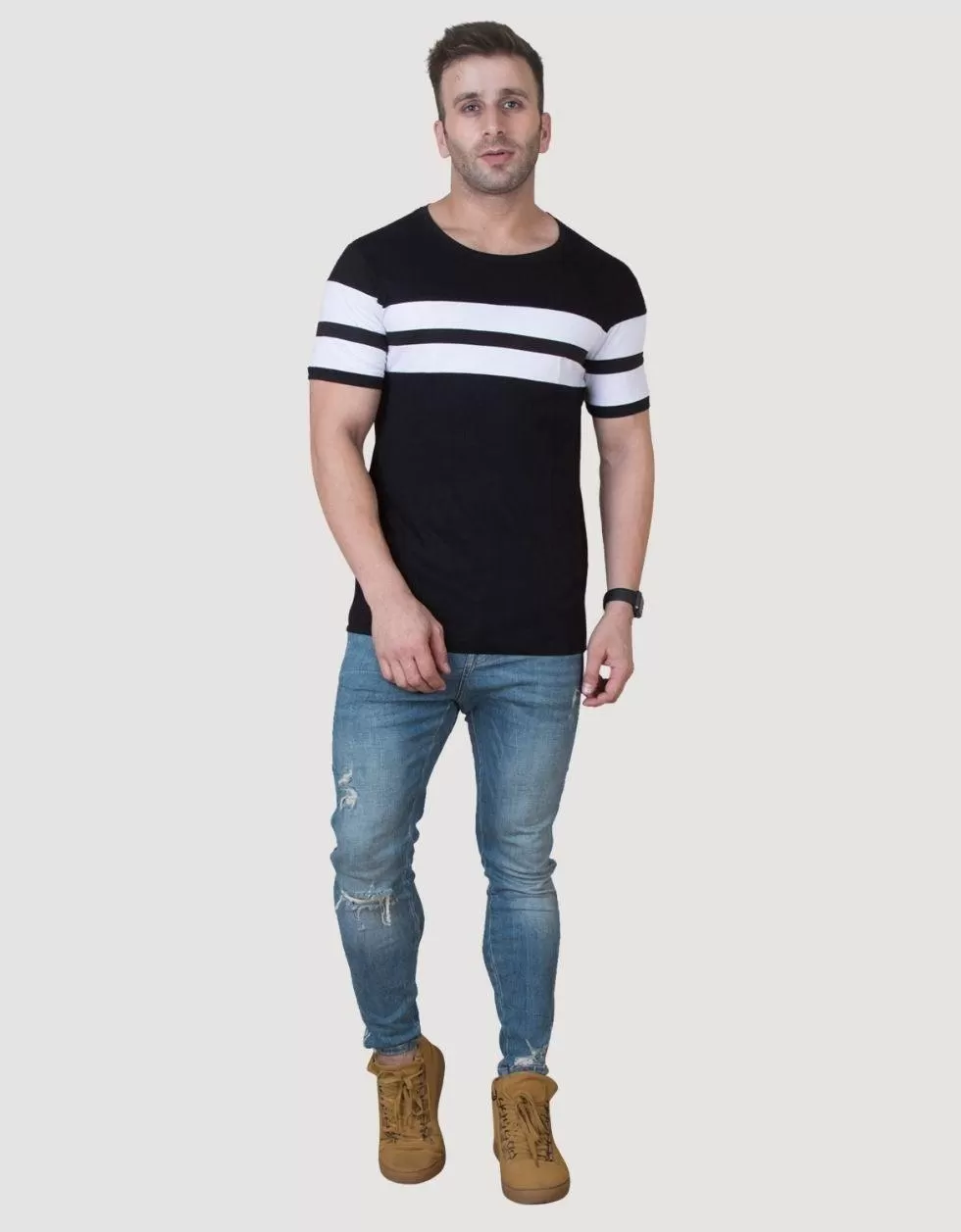 Black striped crew neck Tee