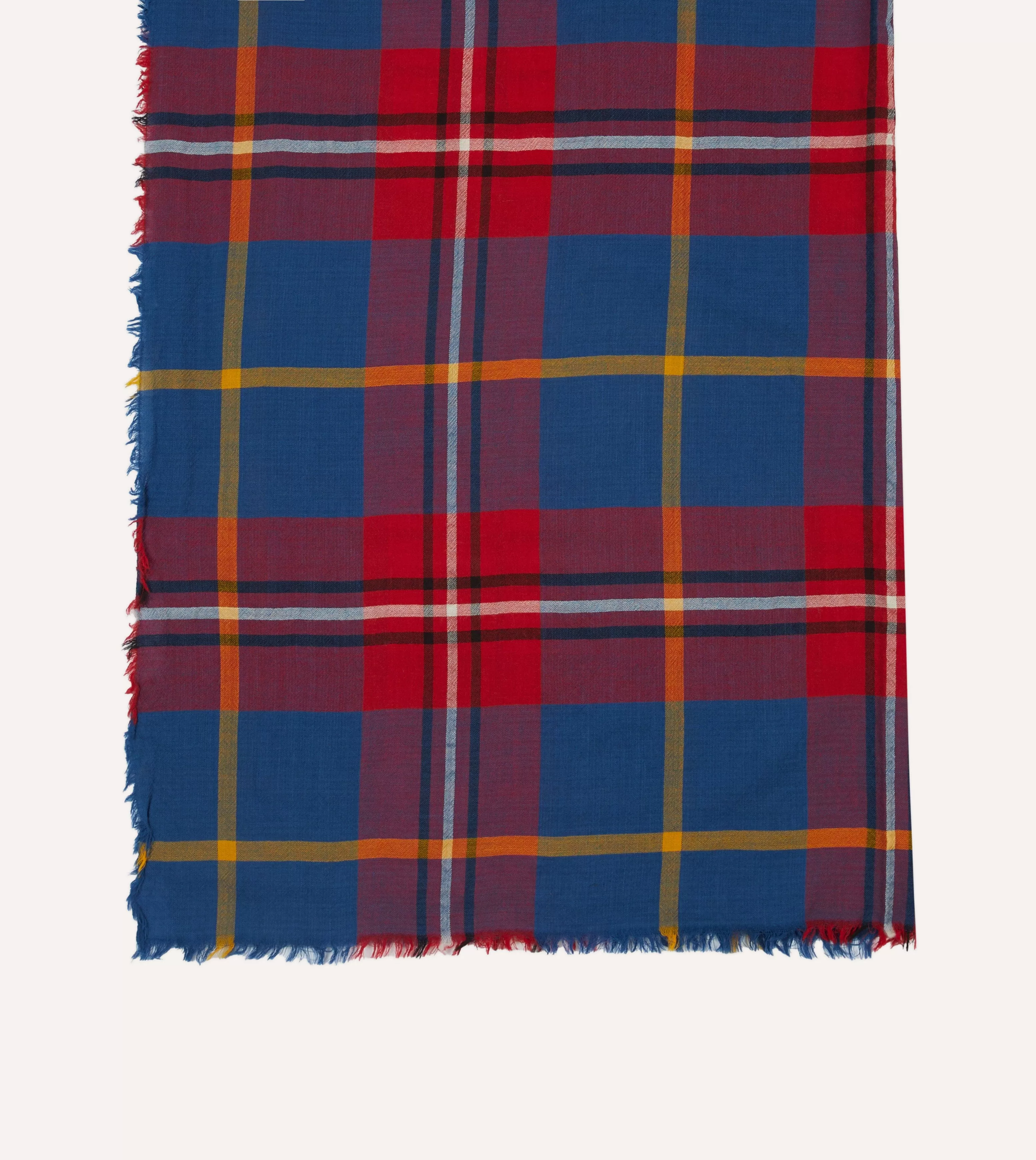 Blue Tartan Washed Check Wool Scarf