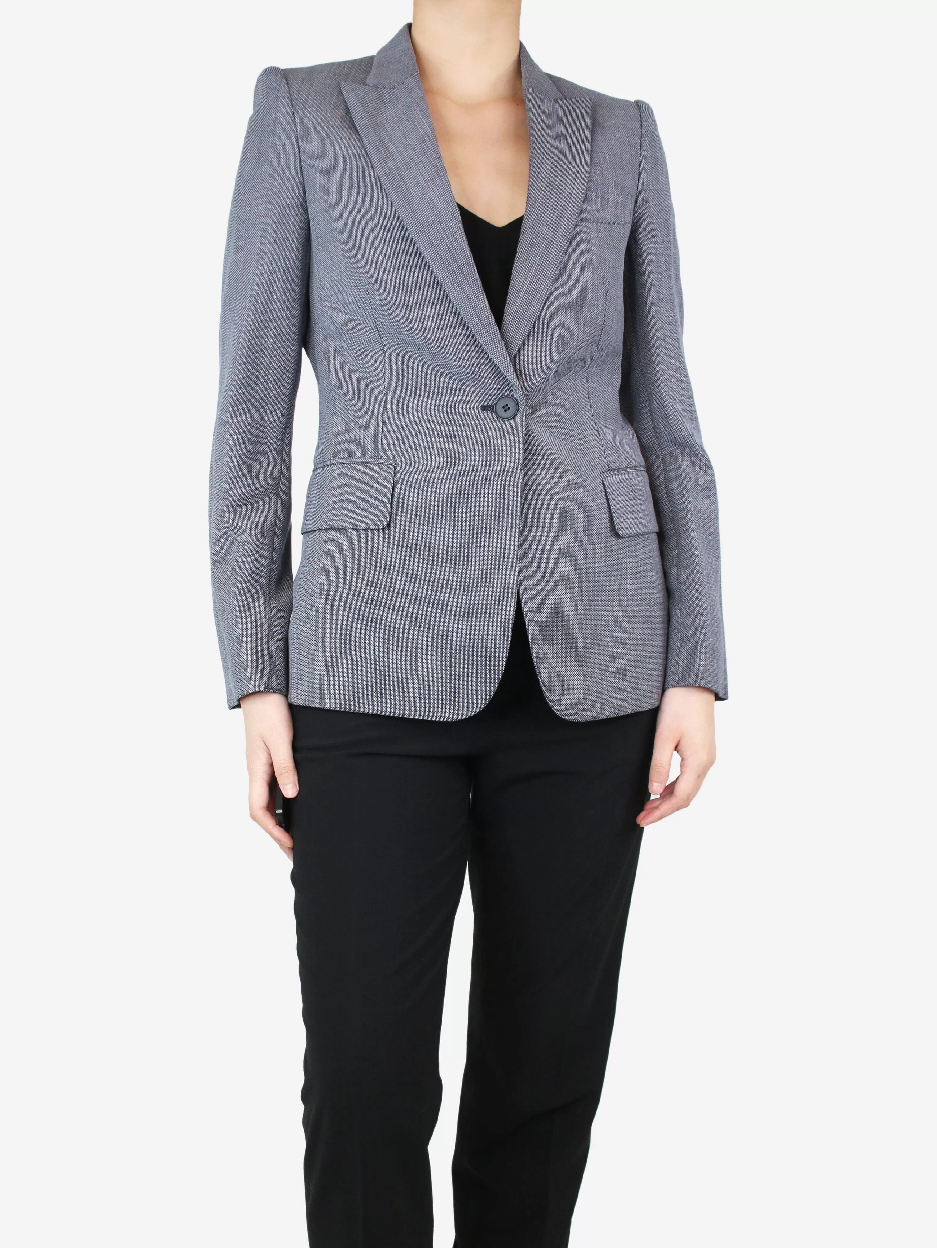 Blue wool single-buttoned blazer - size UK 8