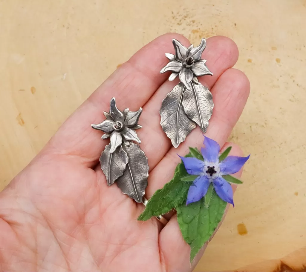 Borage Flower & Leaf Earrings