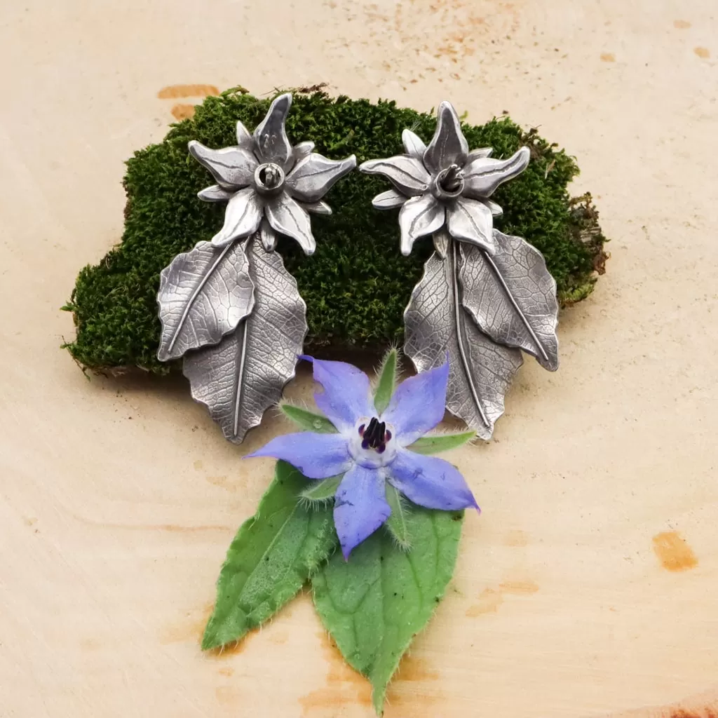 Borage Flower & Leaf Earrings