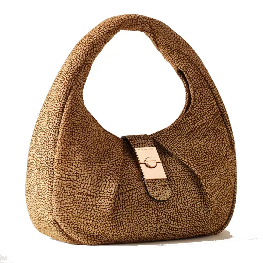 Borsa Donna Hobo Small BORBONESE linea Cortina in Camoscio stampa OP Naturale