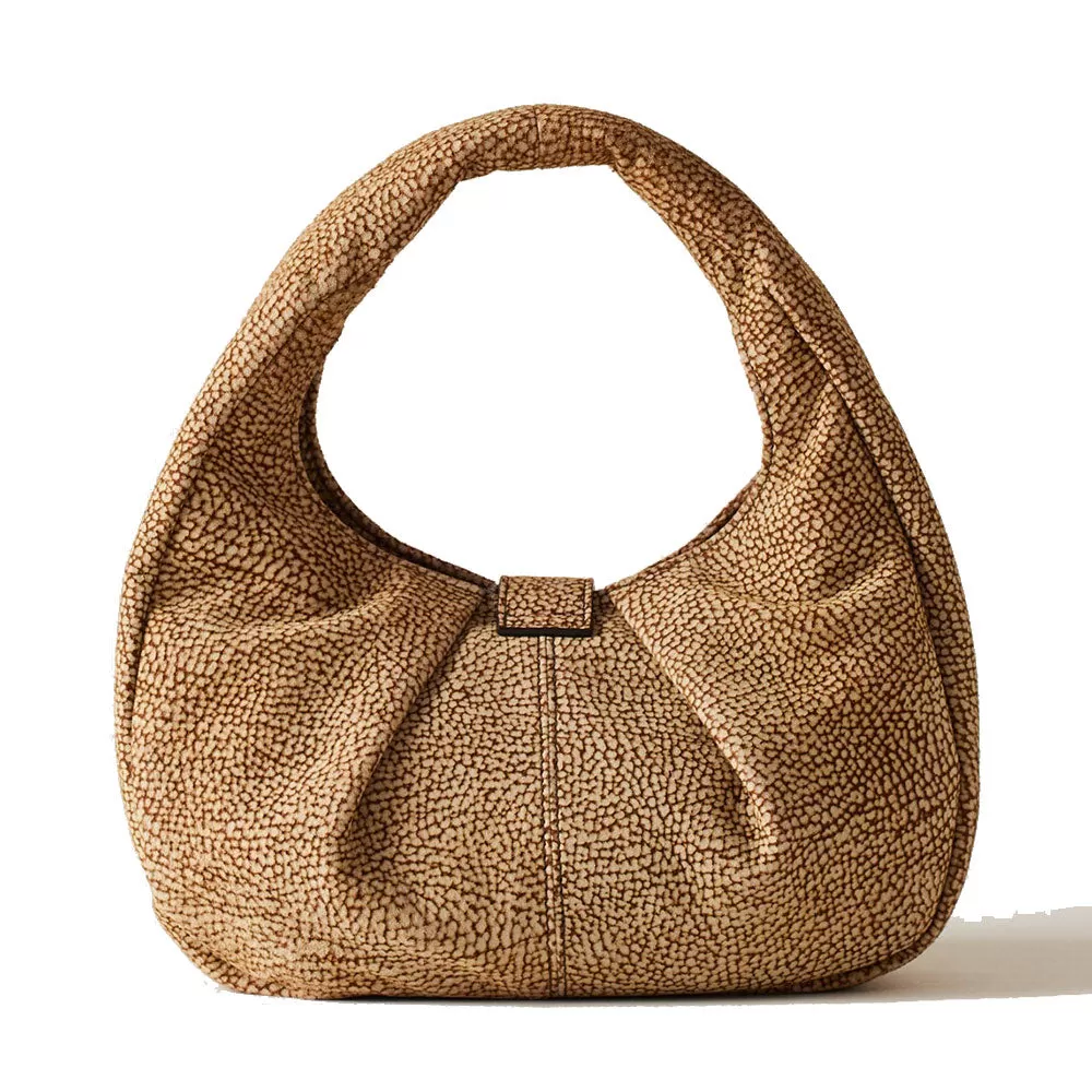 Borsa Donna Hobo Small BORBONESE linea Cortina in Camoscio stampa OP Naturale