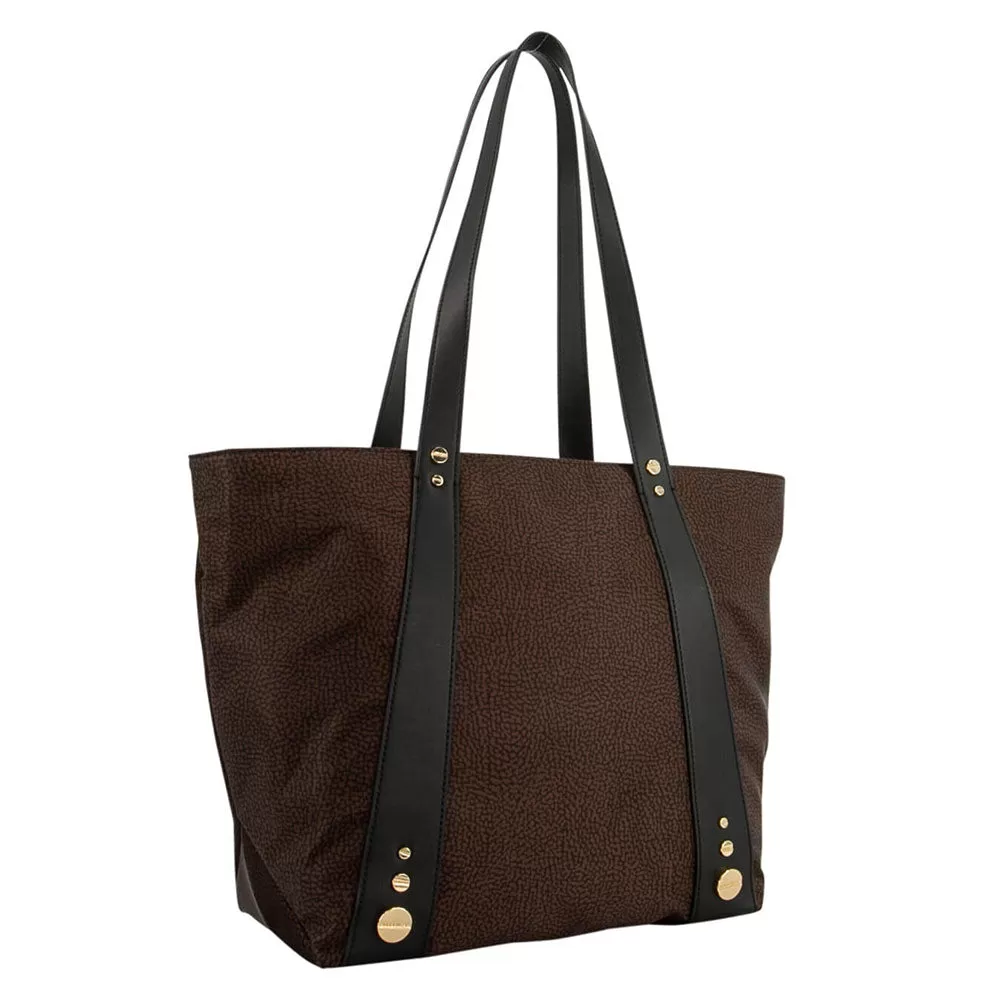 Borsa Donna Shopping BORBONESE linea Road Medium in Nylon OP Testa Moro e Pelle Nera