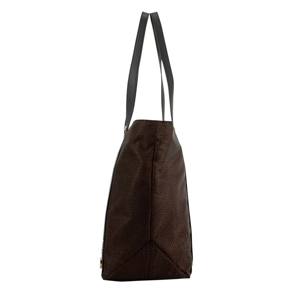 Borsa Donna Shopping BORBONESE linea Road Medium in Nylon OP Testa Moro e Pelle Nera