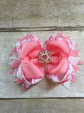 Breast cancer awareness  bow  -- Cancer Bow -- pink ribbon -- girls save the tattas bow  -- Girls OTT bow