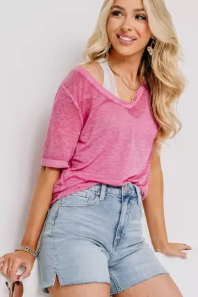 Burnout Melange Pocket Top | Hot Pink