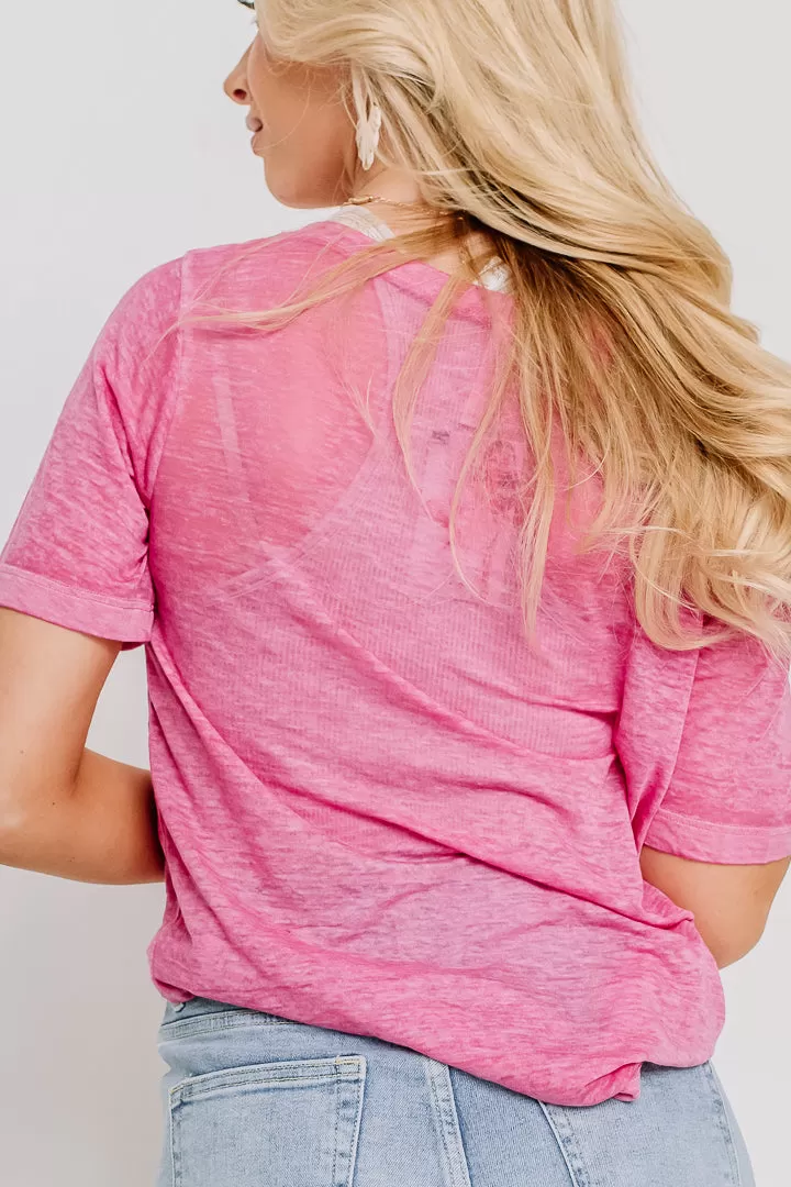 Burnout Melange Pocket Top | Hot Pink