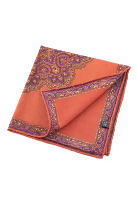 Burnt Orange Paisley Motif Silk Wool Pocket Square