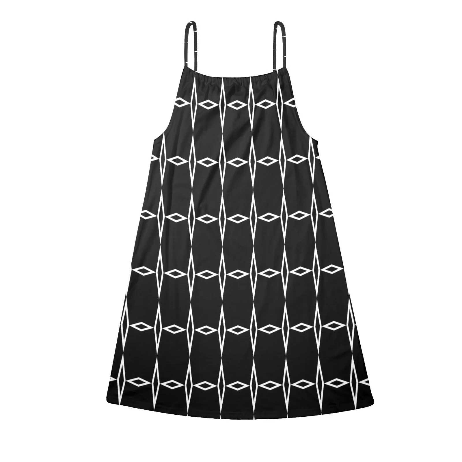 bw diamond print 2 Drawstring Neck Sleeveless Dress (Model D68)