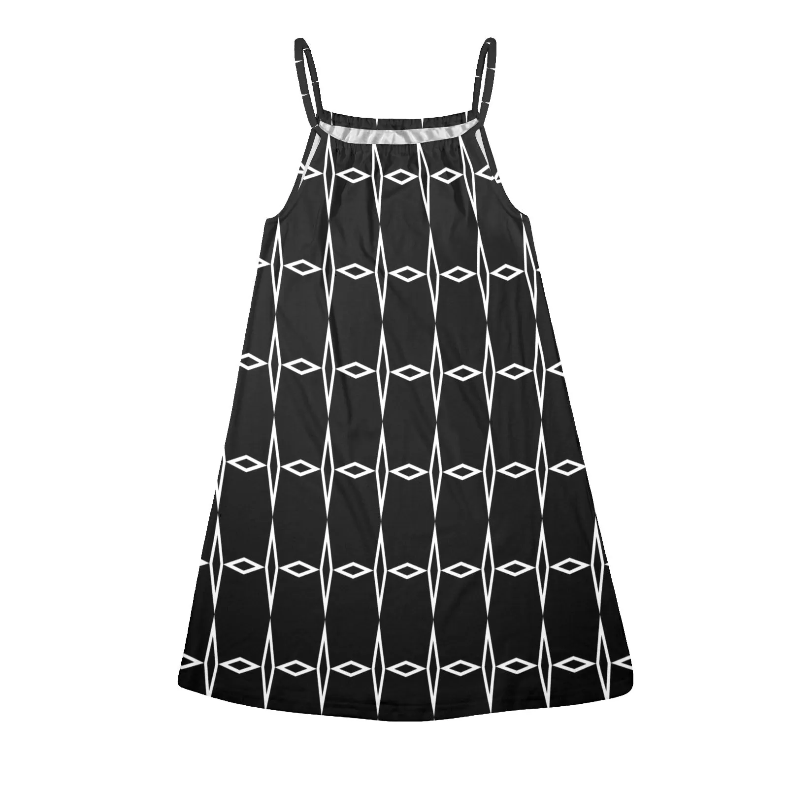 bw diamond print 2 Drawstring Neck Sleeveless Dress (Model D68)