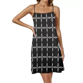 bw diamond print 2 Drawstring Neck Sleeveless Dress (Model D68)