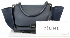 Celine Blue Navy Calfskin & Suede Medium Trapeze Bag Silver Hardware