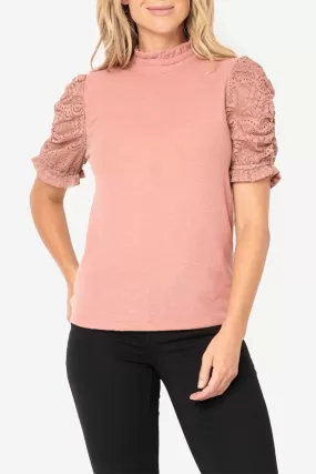 Cinched Lace Sleeve Knit Top