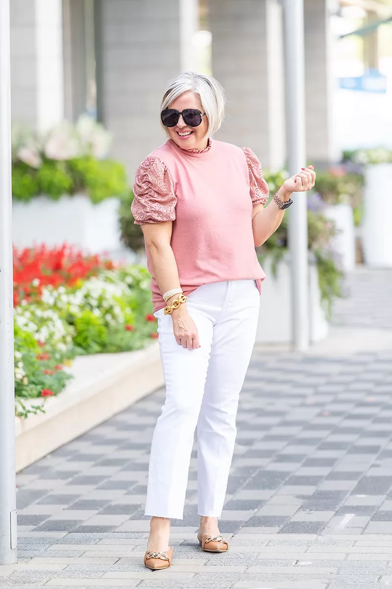 Cinched Lace Sleeve Knit Top