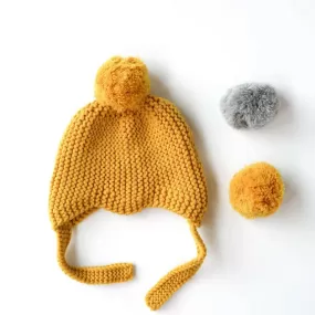 Citrine Merino Wool Hat with Pompoms