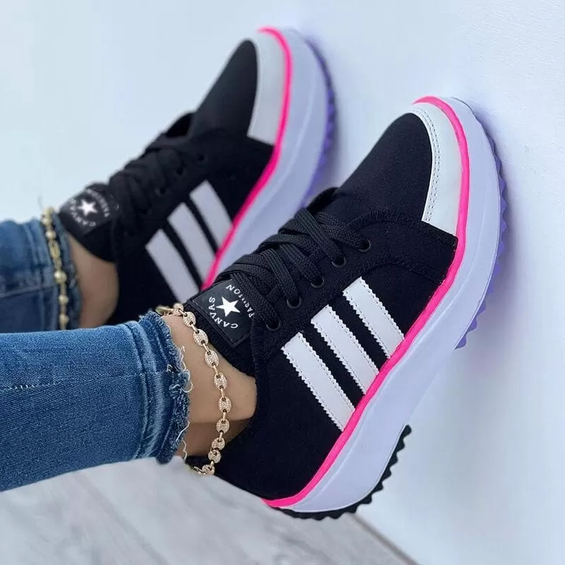 Color-blocking Lace-up Platform Sneakers