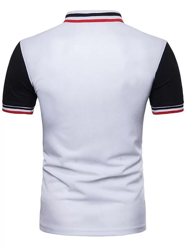 Contrast Color Striped Short Sleeve Polo T-Shirt