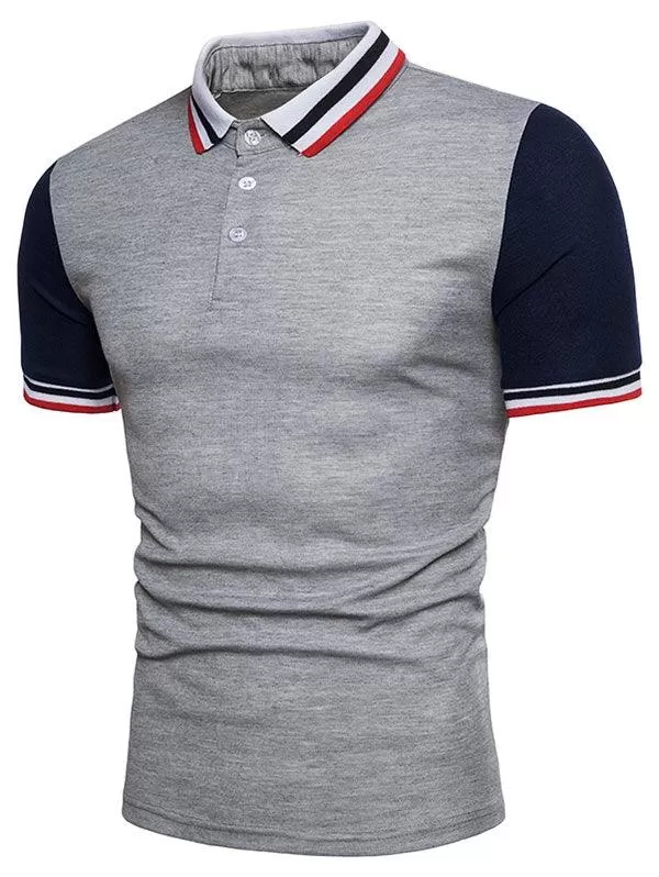 Contrast Color Striped Short Sleeve Polo T-Shirt