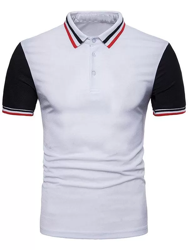 Contrast Color Striped Short Sleeve Polo T-Shirt