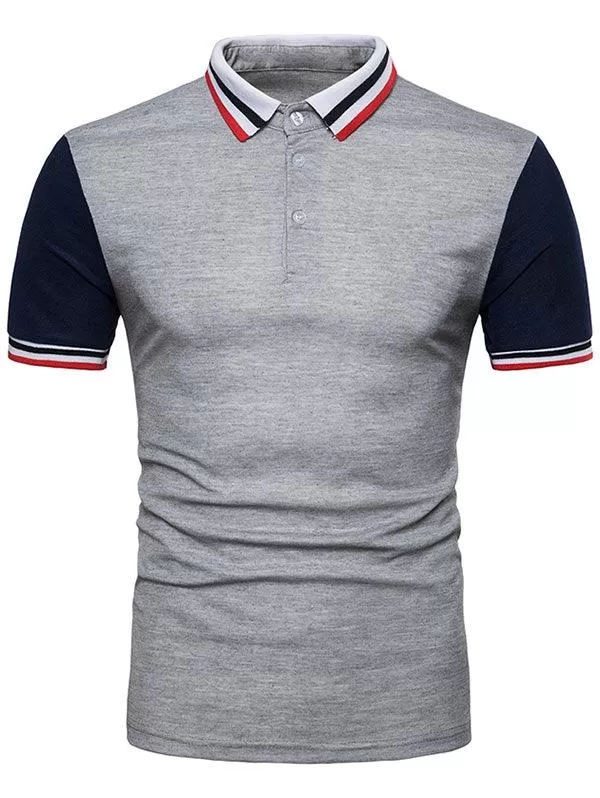 Contrast Color Striped Short Sleeve Polo T-Shirt