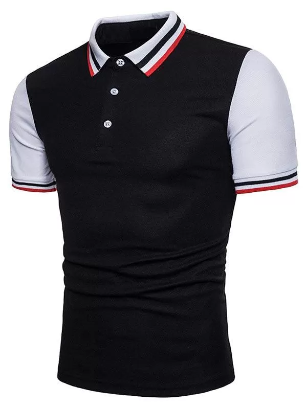 Contrast Color Striped Short Sleeve Polo T-Shirt