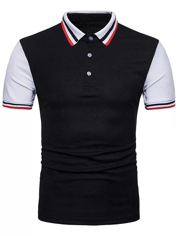 Contrast Color Striped Short Sleeve Polo T-Shirt