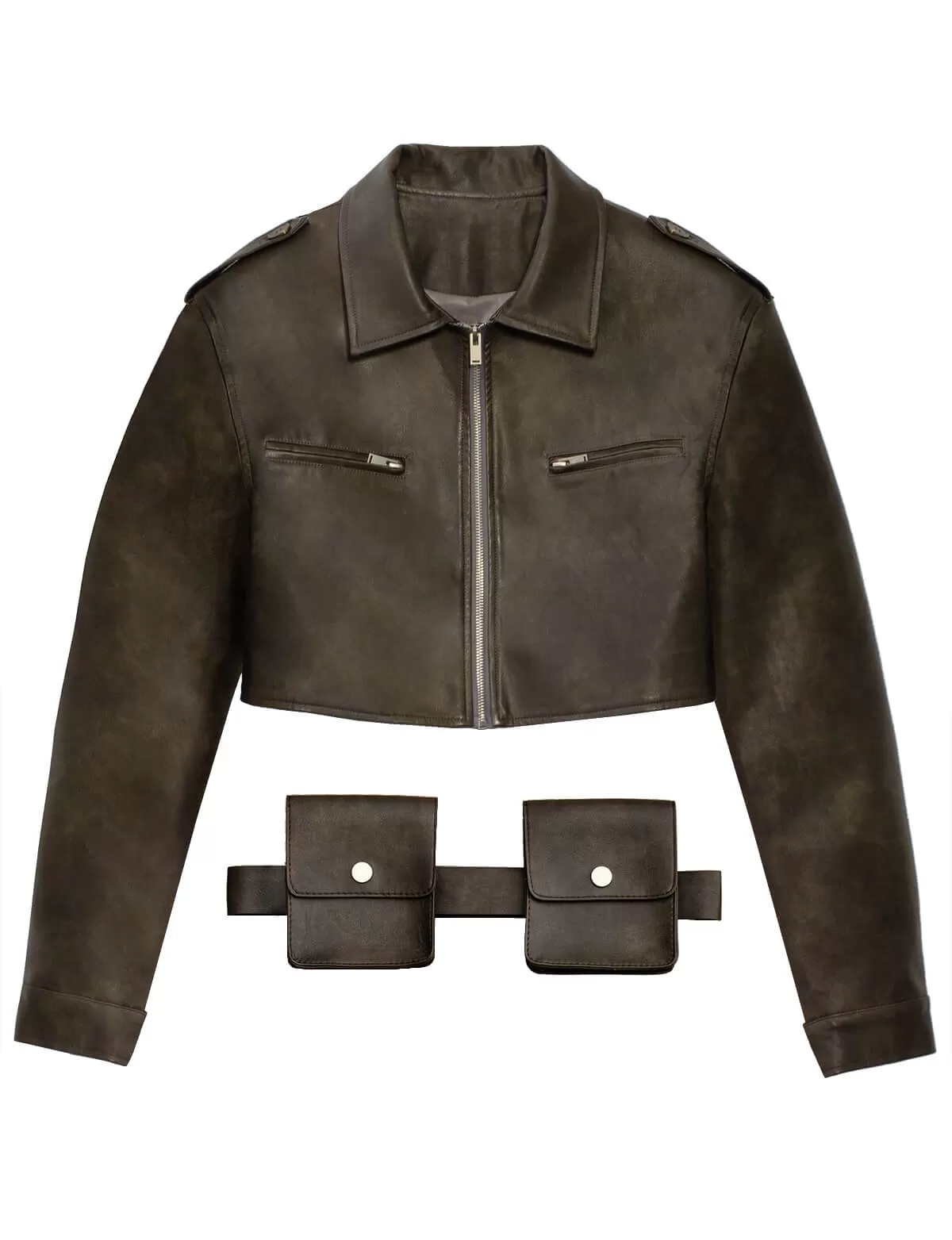 Cropped Brown Biker Jacket-BESTSELLER