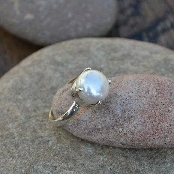 Cultured South Sea Pearl Gemstone 925 Sterling Silver Ring,South Sea Pearl, Nickel Free