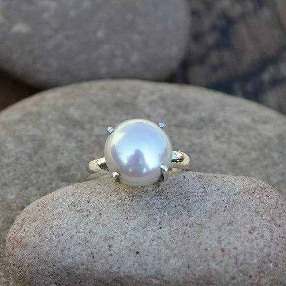 Cultured South Sea Pearl Gemstone 925 Sterling Silver Ring,South Sea Pearl, Nickel Free