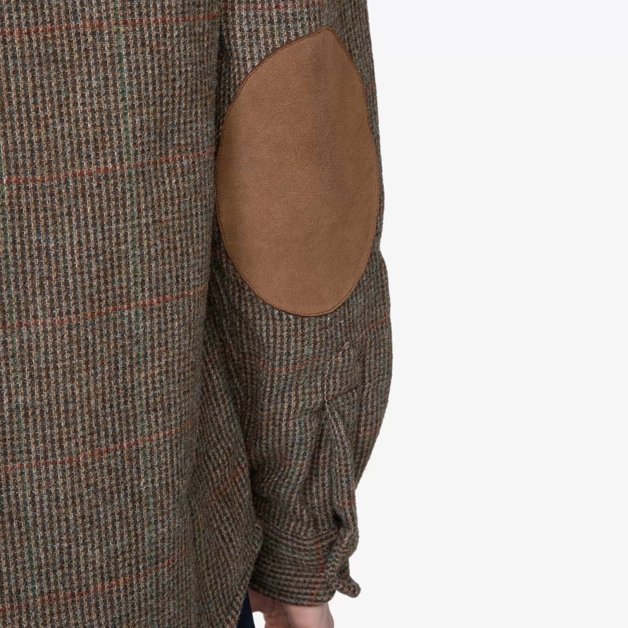 Custom Fit Suede-Patch Plaid Wool Shirt 6184 Brown | Loden Multi